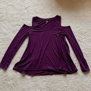 Purple cut out shoulder long sleeve shirt